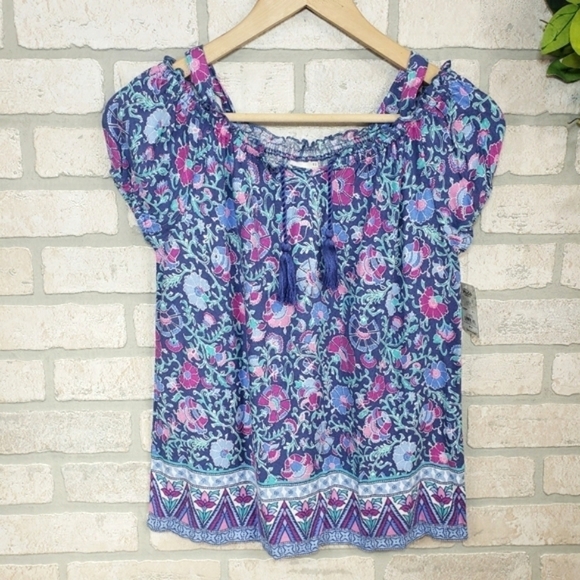 MUDD Boho Floral Open Shoulder Top Size 12 - Picture 3 of 7